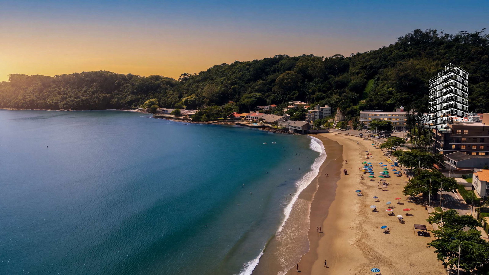 Vista aérea da Praia de Cabeçudas com a localização do AmaRes
