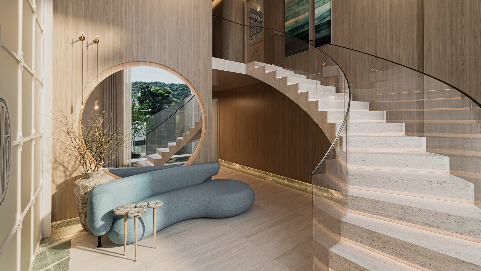 Hall interno com arquitetura contemporânea do AmaRes